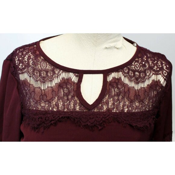 New Lily Rose Merlot Purple Dress Floral Lace 3/4 Sleeves Womens S Elastic - Picture 2 of 9